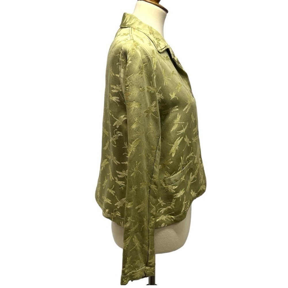 Citron Santa Monica Green Dragonfly Print Collared Button Front Jacket Medium - Picture 8 of 12